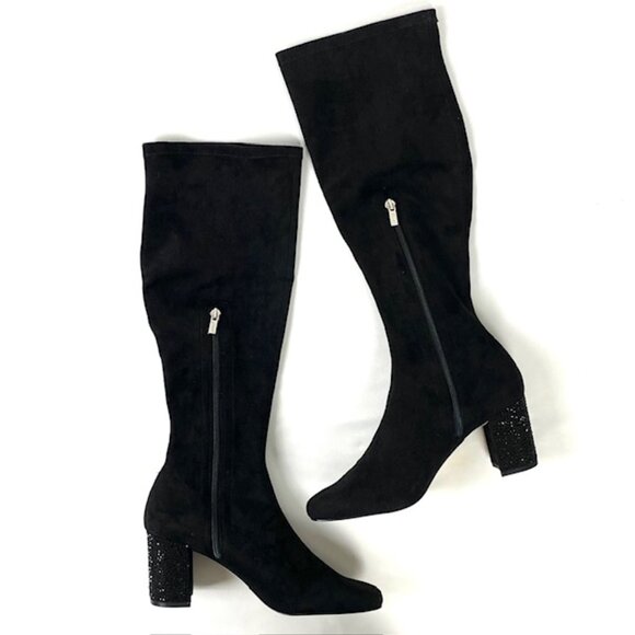 New Jewel Badgley Mischka Evalina Stretch Black Micro-Suede Evening Boot 8 - Picture 4 of 11